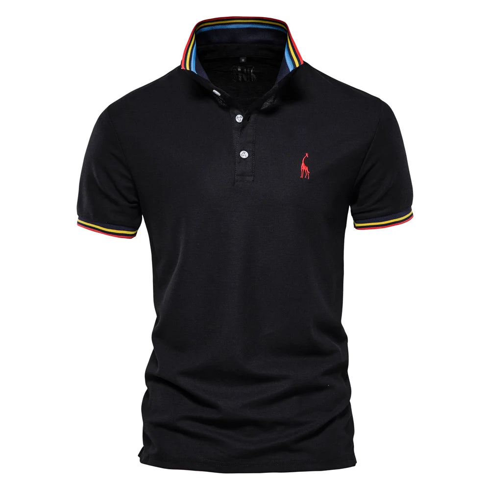Herren Polo Shirt aus Baumwolle mit fester Hirsch-Stickerei und Kurzarm