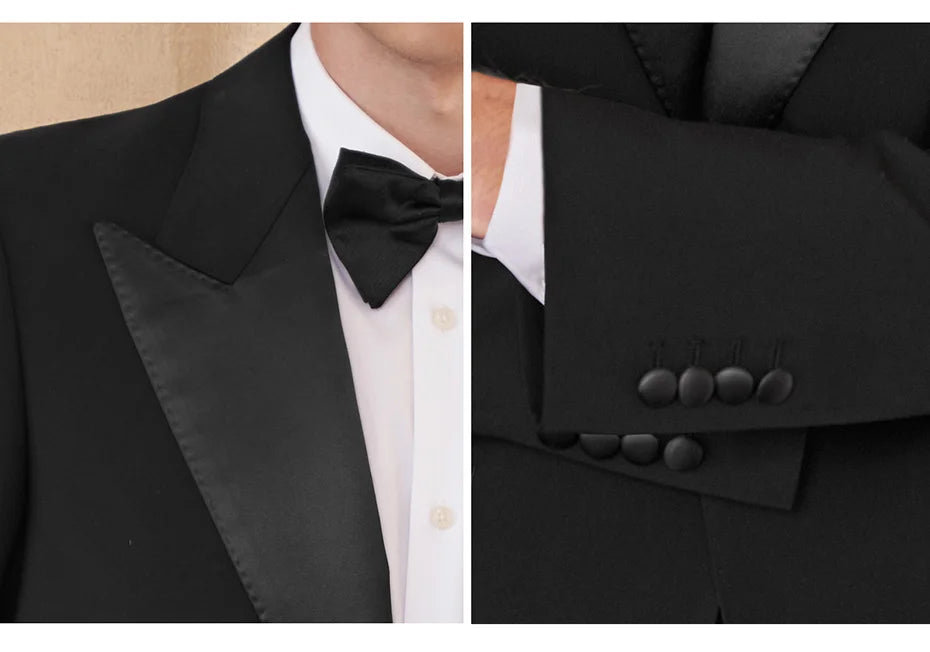 Eleganter Herrenanzug aus 30% Wolle: Schwarzer Slim Fit Ein-Knopf-Blazer für Hochzeiten und Feiern