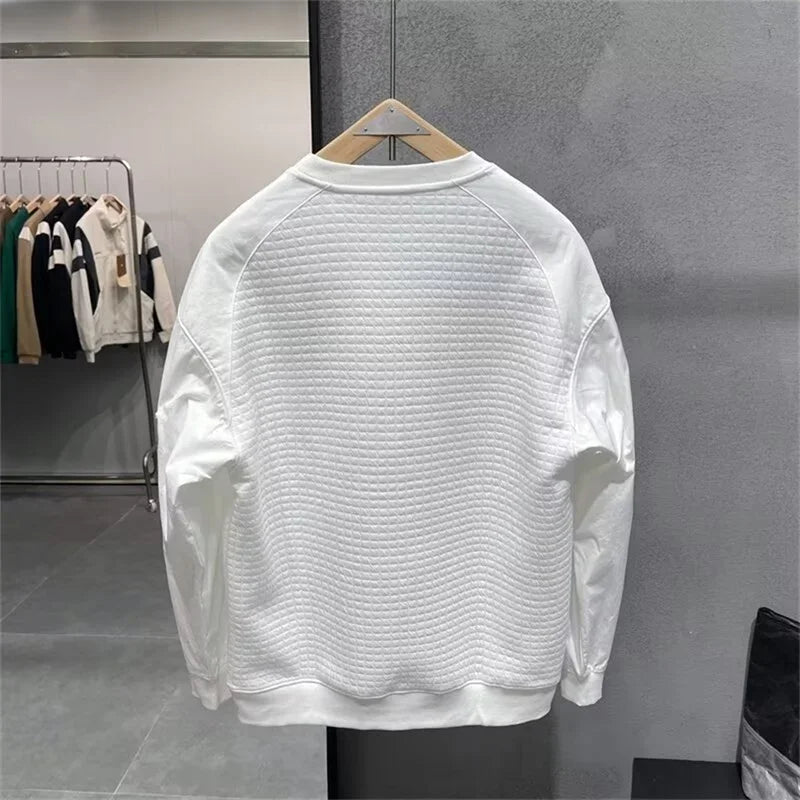 Herbst japanische Retro Waffel Sweatshirts für Männer Pullover Hoodieless Golf Wear 2024 Tasche Y2K Streetwear Baggy Crewneck Hoody