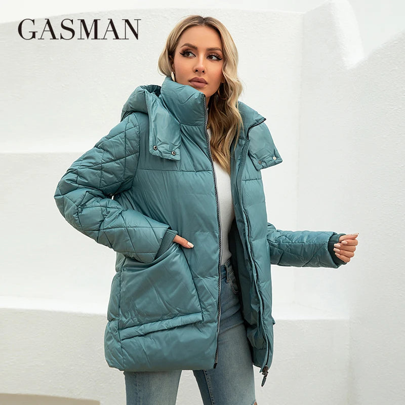 Kurze Damen-Frühlingsjacke mit Kapuze und Print – winddicht und warm im modischen Splicing-Design