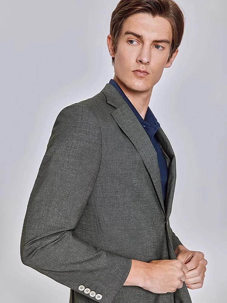 Herrenanzug-Set aus Leinen-Baumwoll-Mix mit Blazer und Hose im Slim-Stil – Sommerlich, Dünn, Doppelreihig, Langarm, Weiß Gestreift