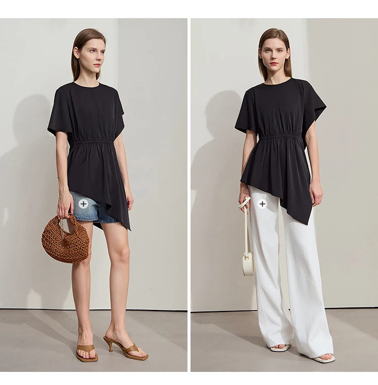 Damen T-Shirt mit rundem Hals und asymmetrischem Design für den Sommer