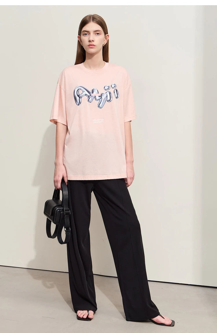 Damen T-Shirts im lässigen Stil mit O-Ausschnitt und modischem Druck