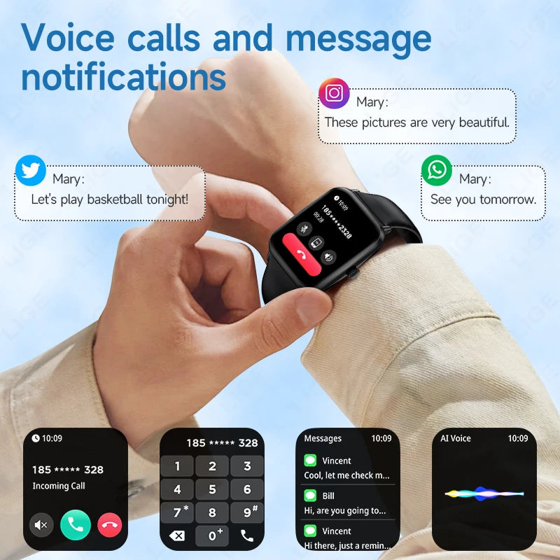 LIGE Bluetooth Anruf SOS Smart Uhr männer Sport Fitness Herz Rate Monitor IP68 Wasserdicht Neue Smartwatch Für Android IOS 2025