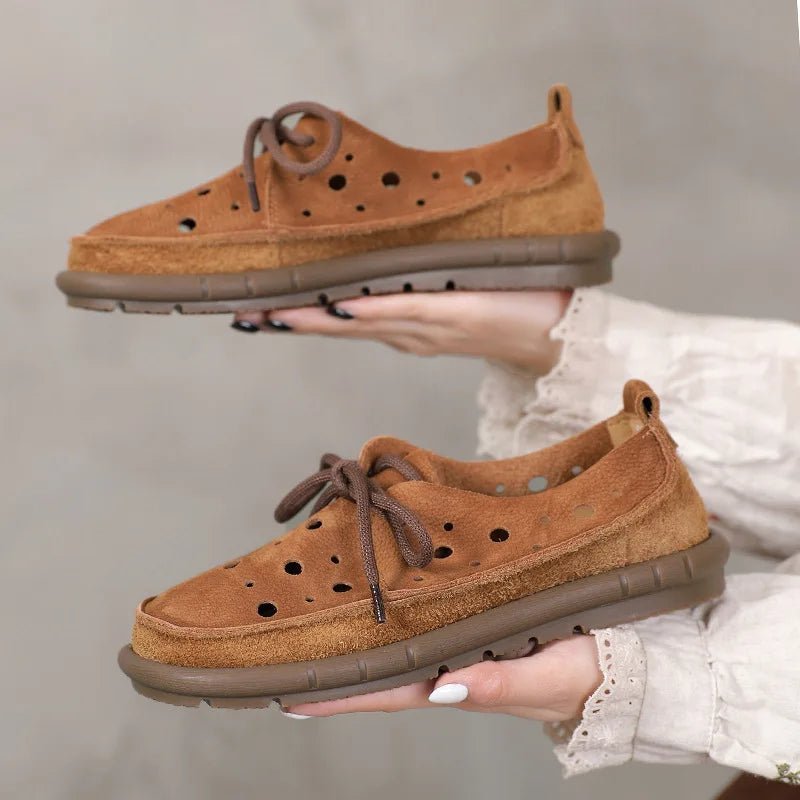 AIYUQI 2025, neue flache Damensandalen, rutschfeste Schnür-Loafer mit weichen Sohlen für Damen, Sommer-Strandschuhe mit großem Loch für Damen