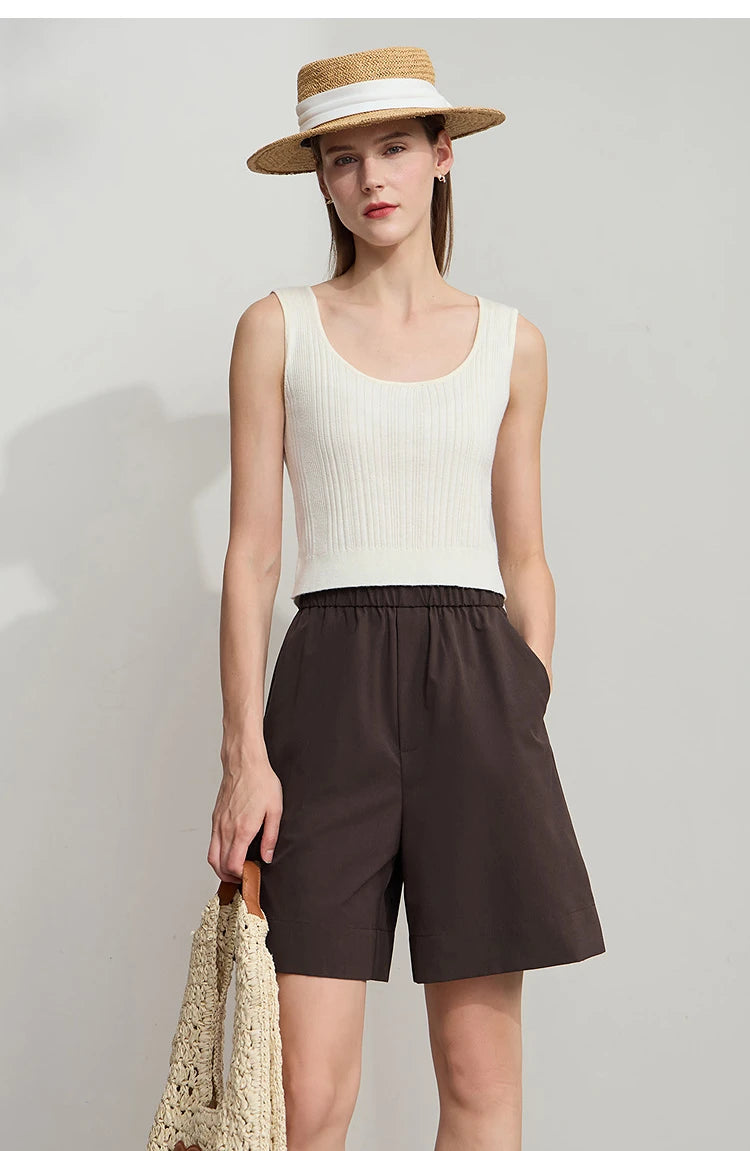 Damen Shorts im minimalistischen Stil mit elastischem Bund und weitem Bein