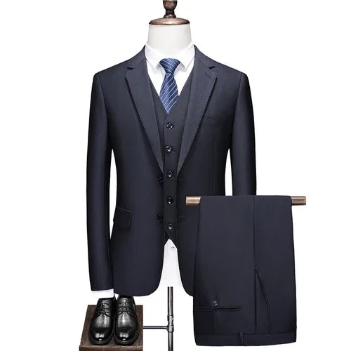 Hochwertiger Herrenanzug 3-teilig: Sakko, Weste, Hose – Eleganter Business- und Hochzeitslook in Uni-Farben