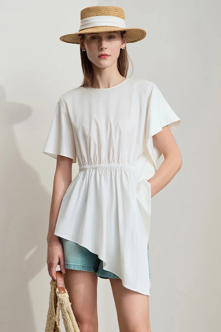 Damen T-Shirt mit rundem Hals und asymmetrischem Design für den Sommer