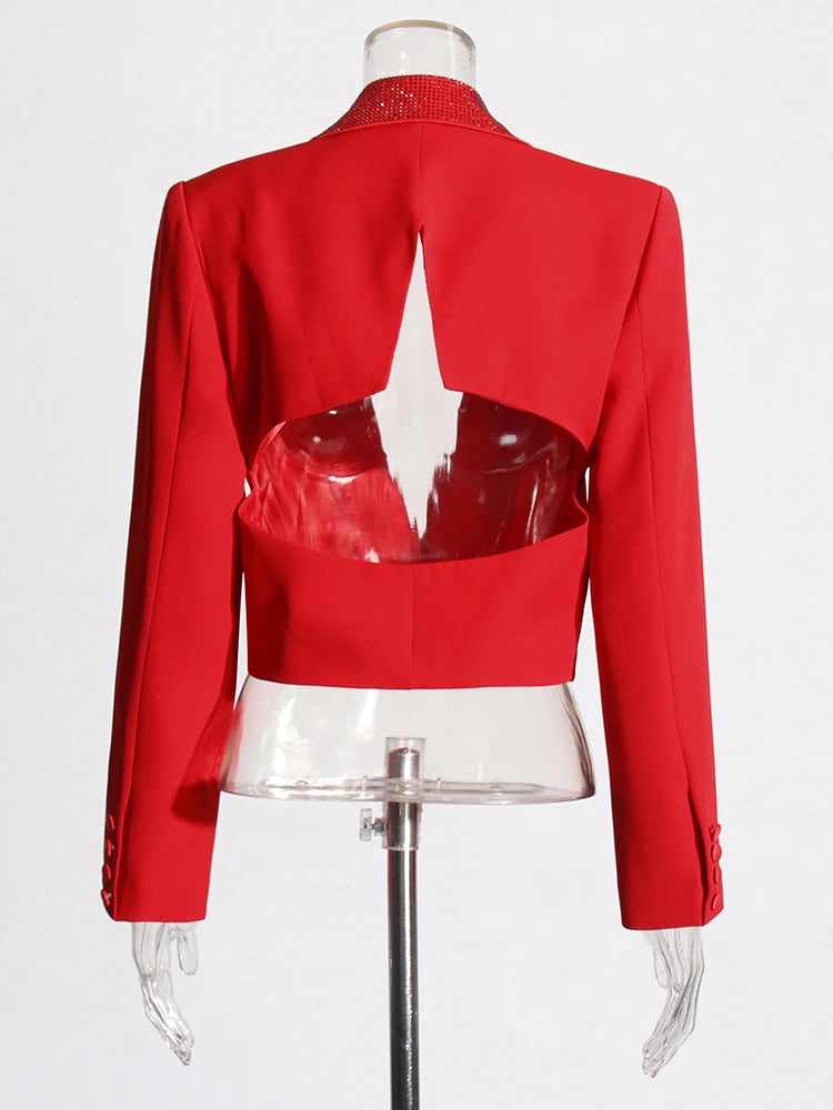 Eleganter Damen-Blazer mit Reverskragen und langen Ärmeln – Patchwork-Design und einreihiger Verschluss für einen lässigen Look.
