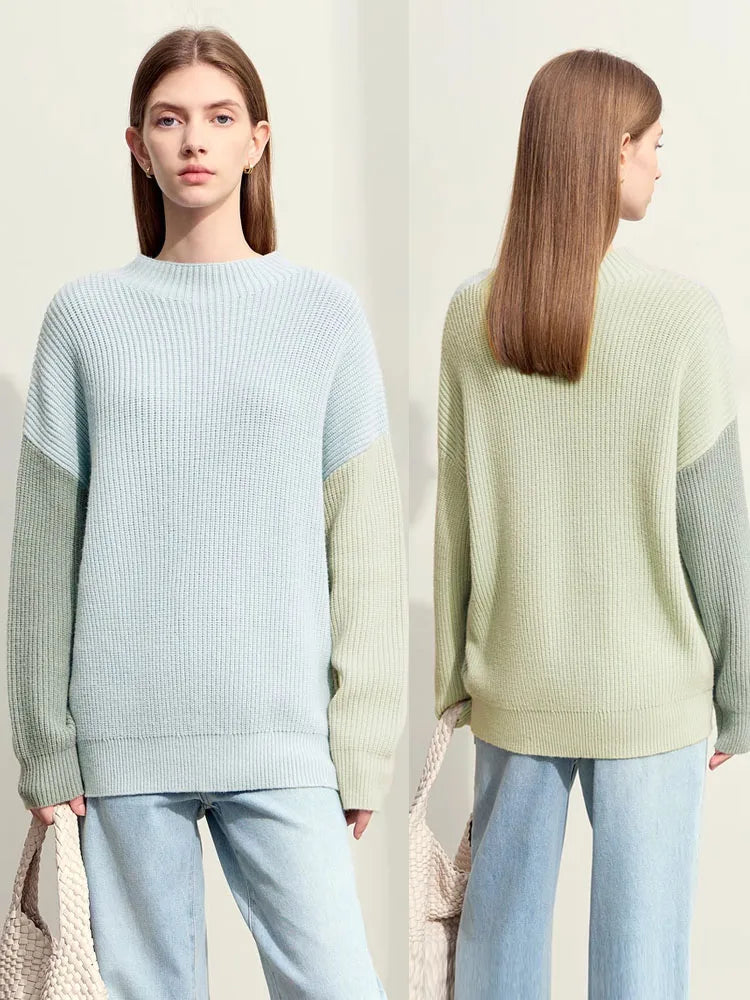 Pullover mit Rundhalsausschnitt, hellblaues oder mintgrünes Strickdesign (Ansicht)