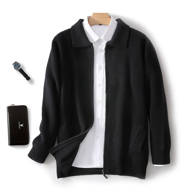 Herbst Winter 100% Hohe Qualität Wolle Strickjacke männer Revers Dicken Zipper Casual Pullover Große Größe Kaschmir Stricken Jacke Männer tops