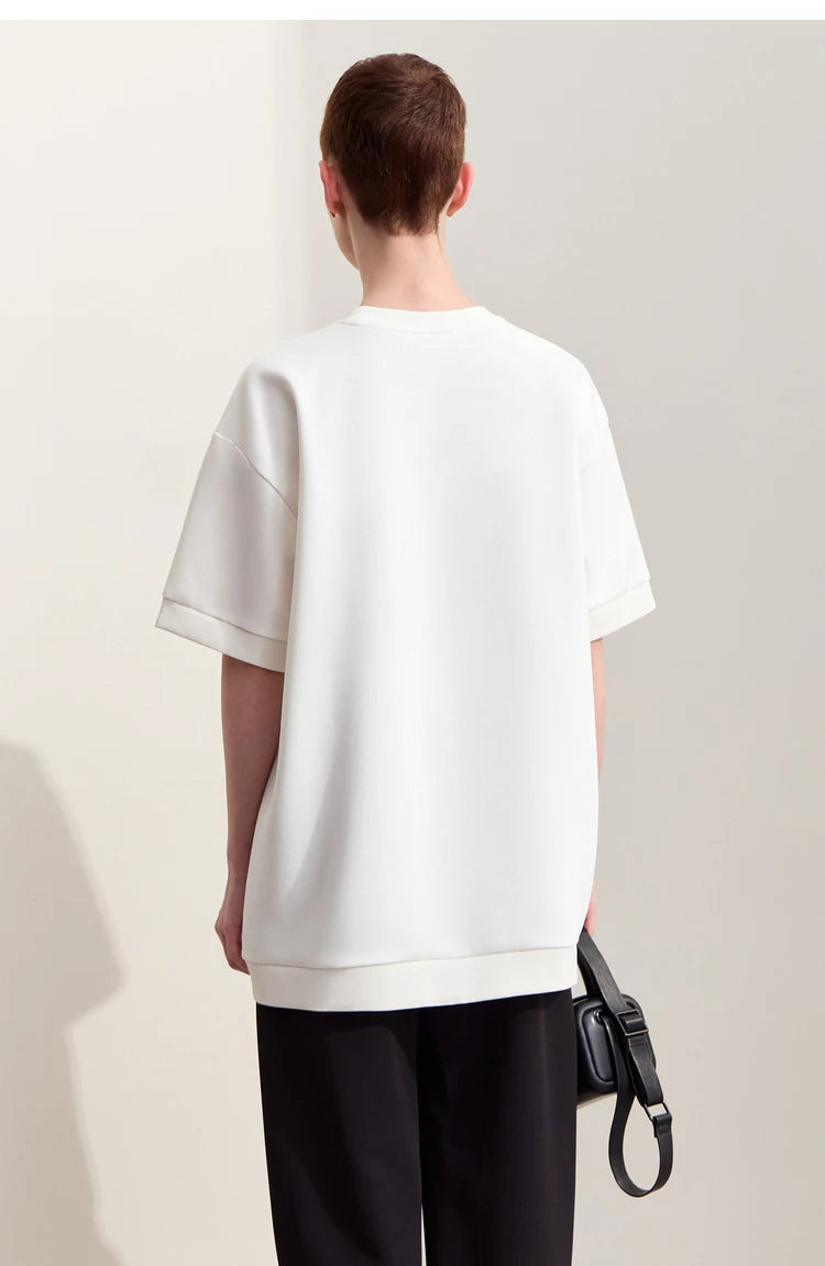 Damen T-Shirts im Minimalismus-Stil mit losem Patchwork und Dekoration