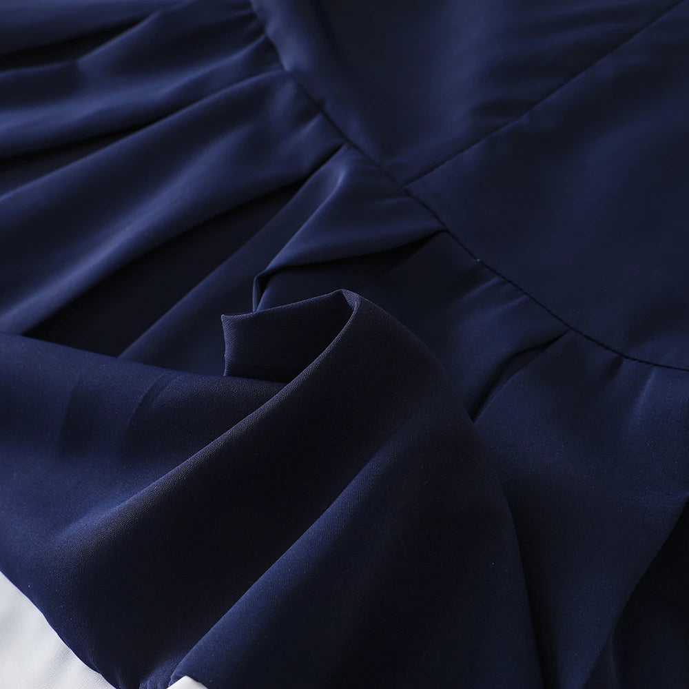 Marineblaues Mädchenkleid mit weißem Kragen und Schleife, kurzärmliges, plissiertes Kleid im Schulstil, Kinderkleidung für 5–12 Jahre