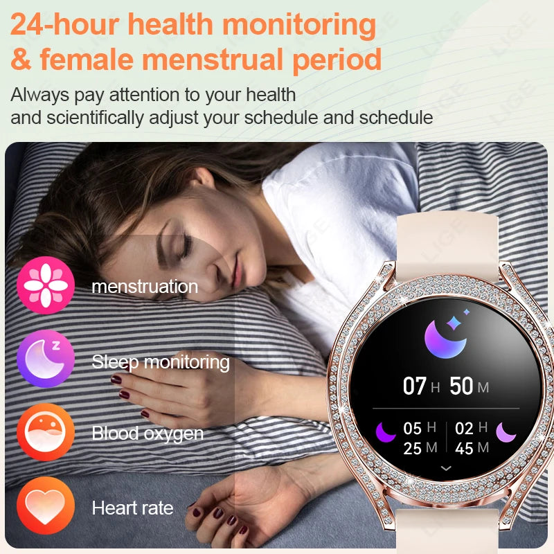 LIGE Neue Frauen Smart Uhr 1,28 Zoll Sport Fitness Armband BT HD Anruf Uhr Wasserdicht Diamant Fall Mode Smartwatch 2025