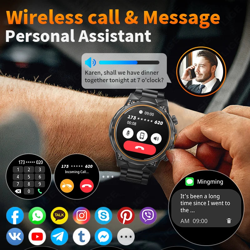 Herren Sport Smartwatch mit 1,46 Zoll HD Display und Drahtloser Anruf-Funktion