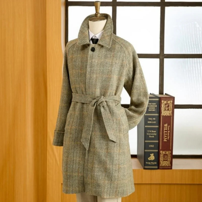 Herren Tweed Balmacaan Mantel im klassischen Hahnentritt-Muster für den Winter