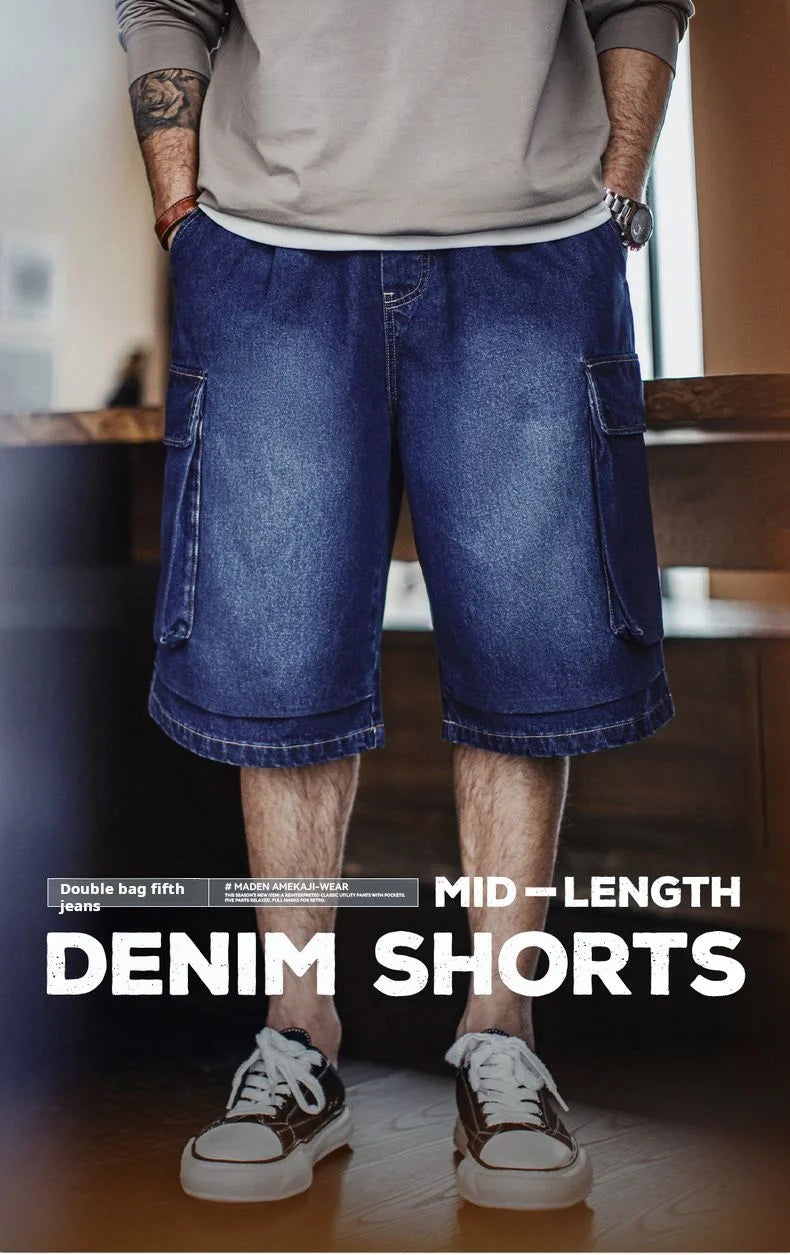 Herren Denim Shorts im Vintage-Stil mit losser Passform und elastischer Taille