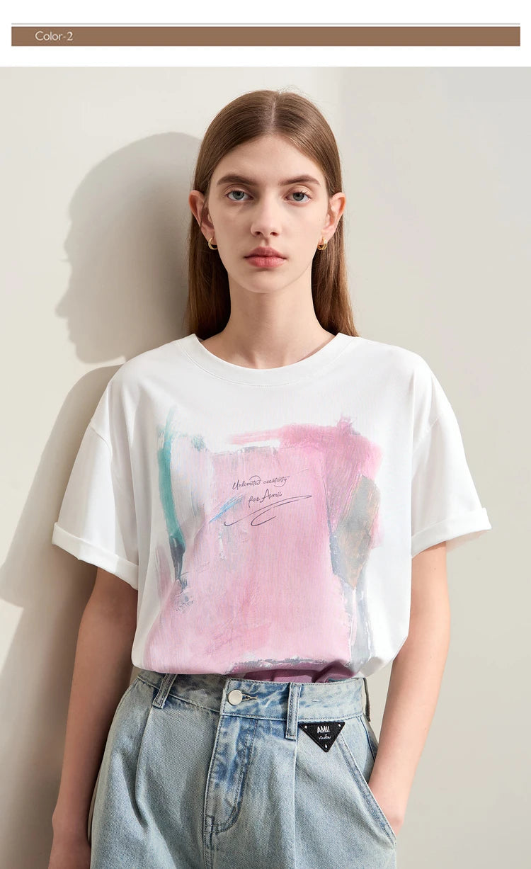 Damen T-Shirts im minimalistischen Stil mit abstraktem Druck für den Sommer