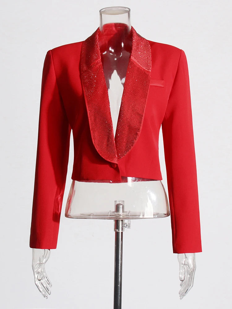 Eleganter Damen-Blazer mit Reverskragen und langen Ärmeln – Patchwork-Design und einreihiger Verschluss für einen lässigen Look.