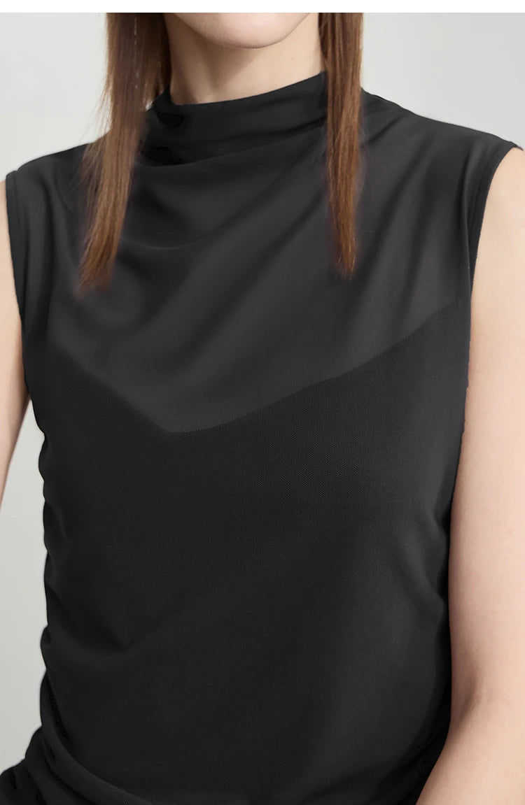 Damen T-Shirts im Sommer-Stil mit solidem ärmellosem Rollkragen für Büro