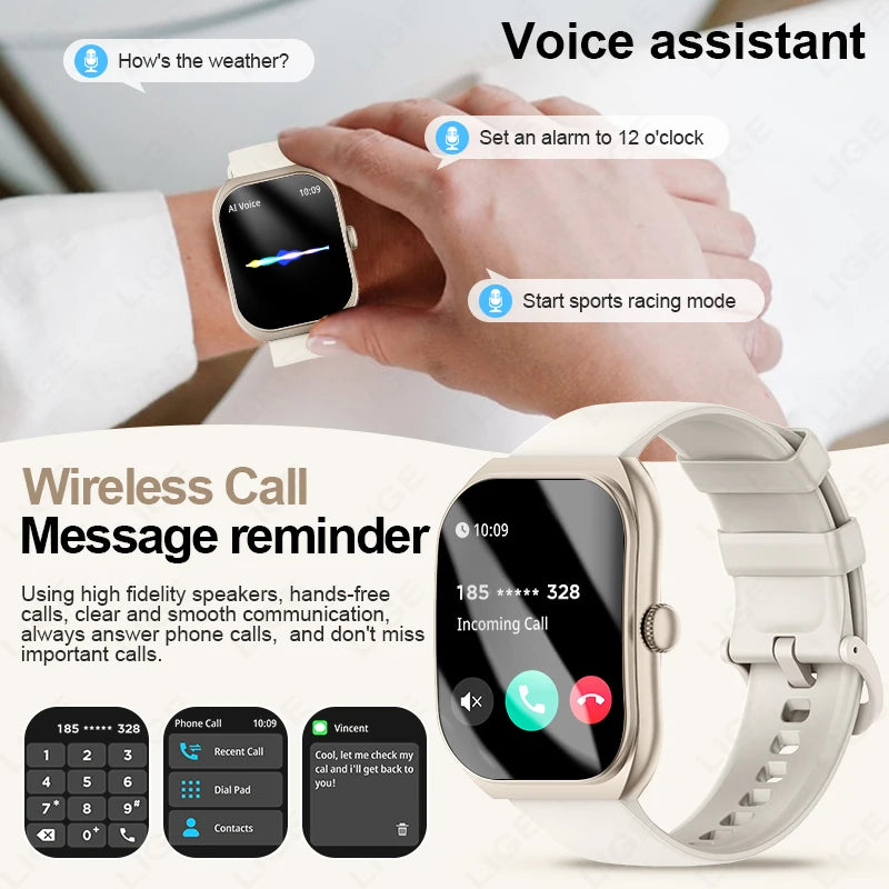 LIGE Neue 2,01'' 3D Gebogene Bildschirm Smart Uhr Bluetooth Anruf Blut Sauerstoff Herzfrequenz Sport Fitness Armband Wasserdichte Smartwatch