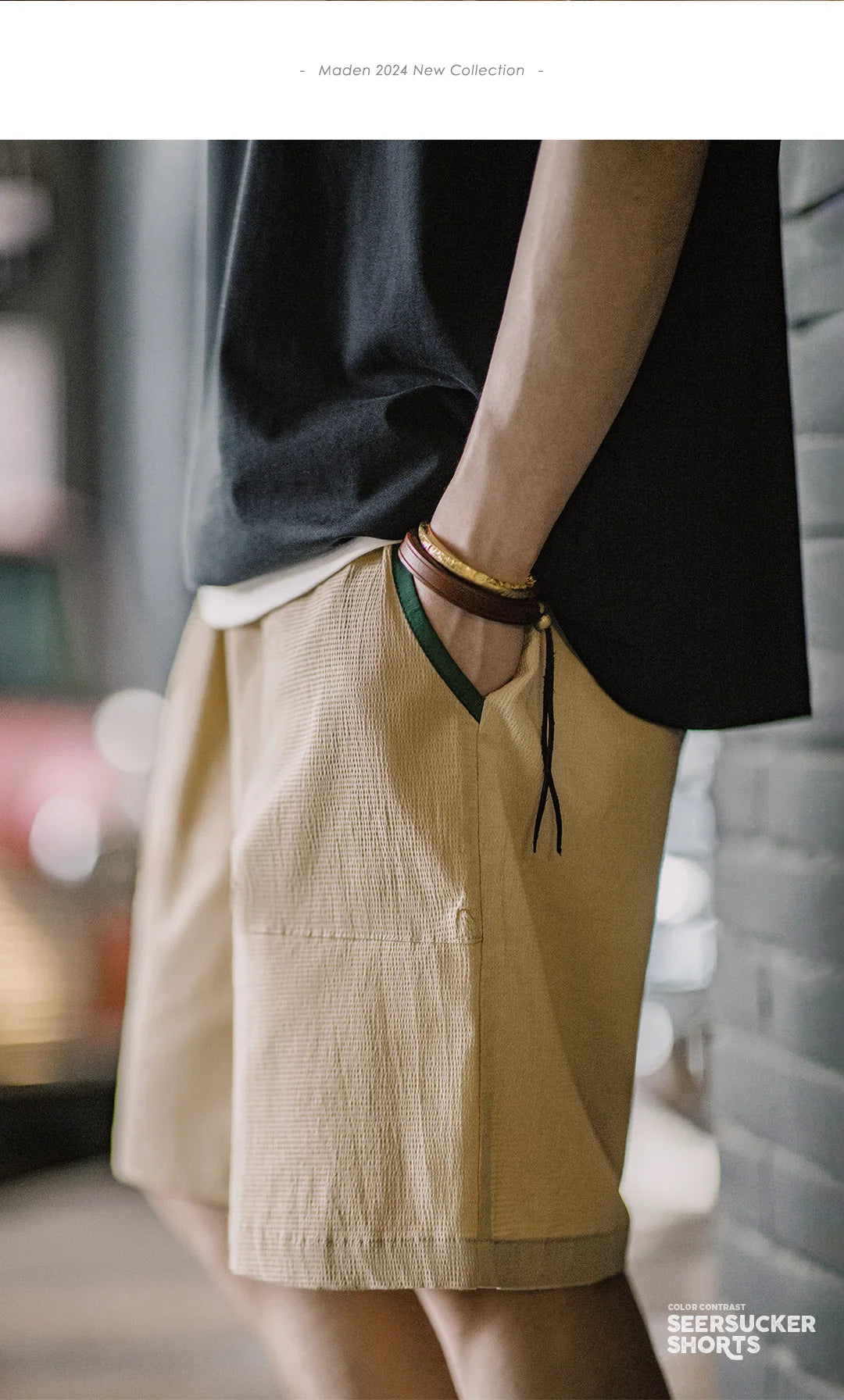 Männer Shorts aus atmungsaktiver Seersucker-Textur mit elastischer Taille und Kontrastfarbe