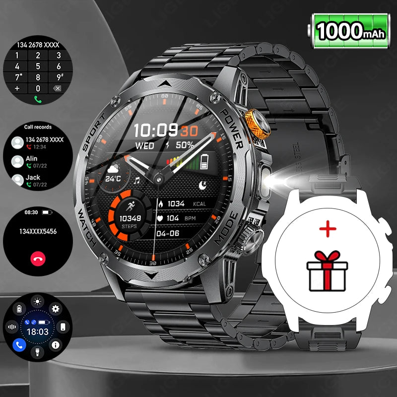 Herren Smartwatch mit Bluetooth Anruf und wasserdichtem Design für Outdoor Fitness