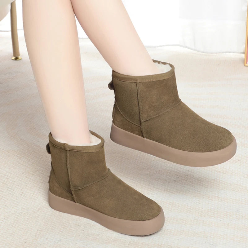 Damen Schnee Stiefel aus echtem Leder mit warmem Wollfutter
