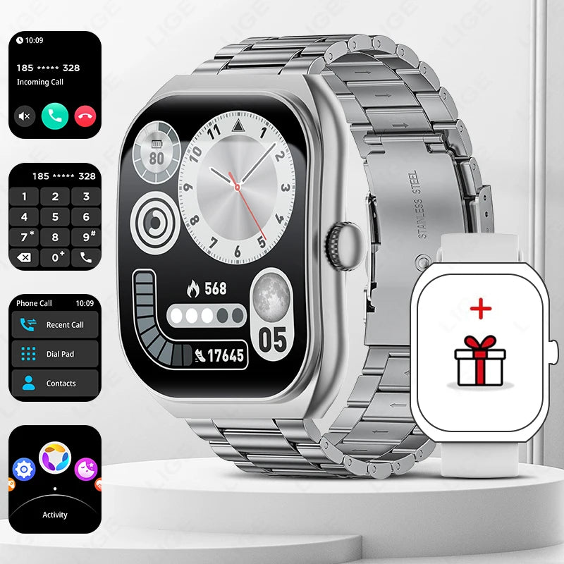 LIGE Neue 2,01'' 3D Gebogene Bildschirm Smart Uhr Bluetooth Anruf Blut Sauerstoff Herzfrequenz Sport Fitness Armband Wasserdichte Smartwatch