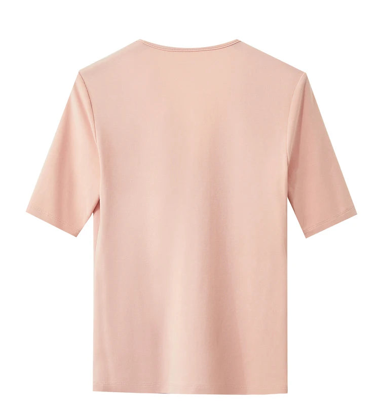 Damen T-Shirt im Minimalismus-Stil mit V-Ausschnitt und halben Ärmeln
