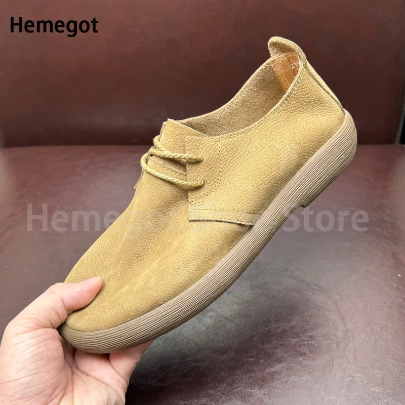 Big Round Toe Men's Shoes Soft Leather Soft Soled Flats Breathable Durable Casual Shoes Handmade Lace-Up Shoes Men's Shoes