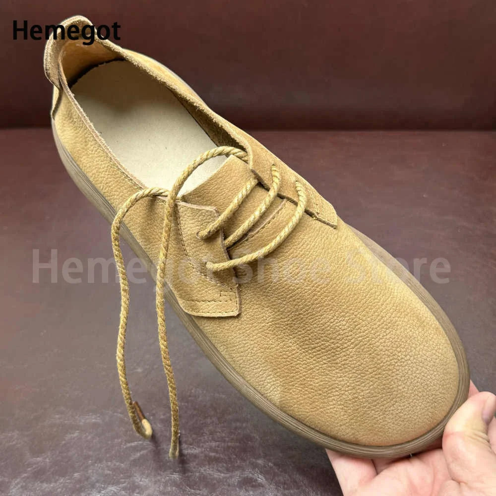 Big Round Toe Men's Shoes Soft Leather Soft Soled Flats Breathable Durable Casual Shoes Handmade Lace-Up Shoes Men's Shoes