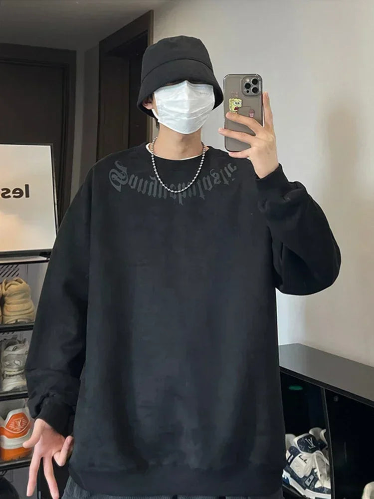 Frühlings-Herren-Sweatshirt aus Wildleder mit Goth-Buchstaben-Aufdruck, übergroße Pullover mit Rundhalsausschnitt, Hoodies, 2025, neue Y2K-Vintage-Fleece-Sudaderas