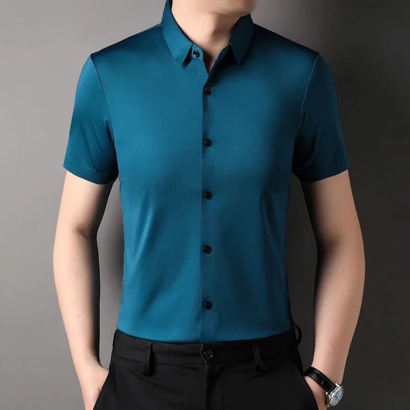 Lässiges Herrenhemd aus Baumwolle und Leinen mit Stehkragen und langen Ärmeln – ideal für Strand und Freizeit