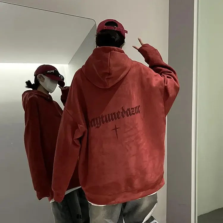Lässiger Herren-Hoodie mit Rundhalsausschnitt und Vintage-Cartoon-Print – ideal für Herbst und Winter