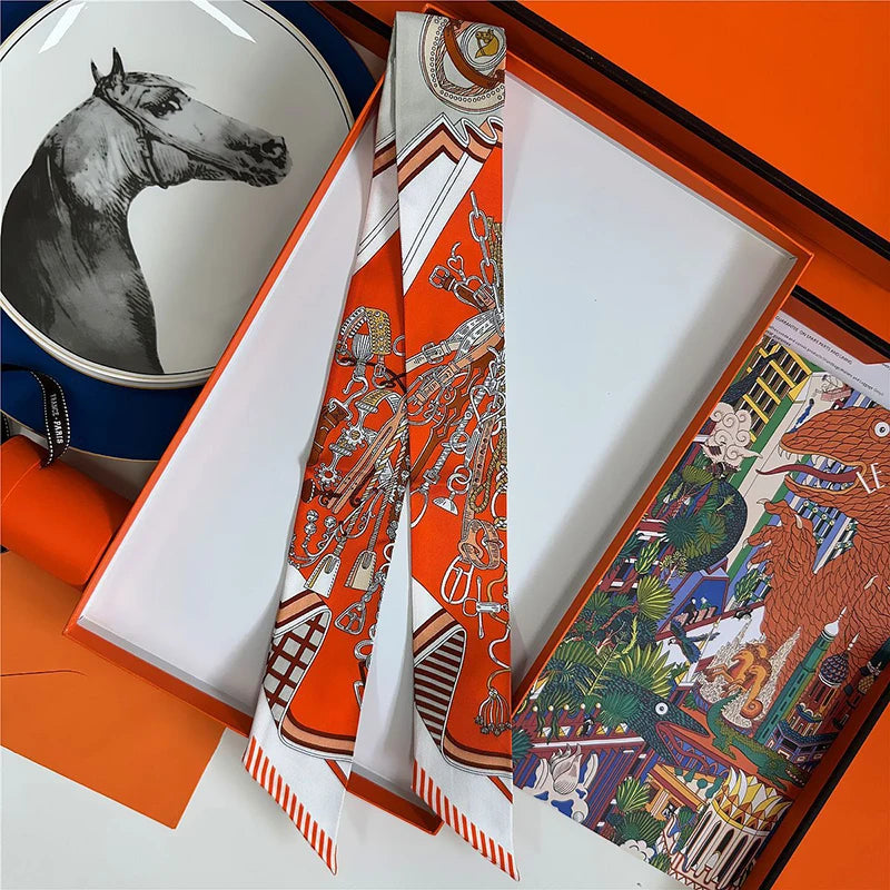 Damen Seidenschal quadratisch Luxus Haarband Stirnband Handgelenk Bandana