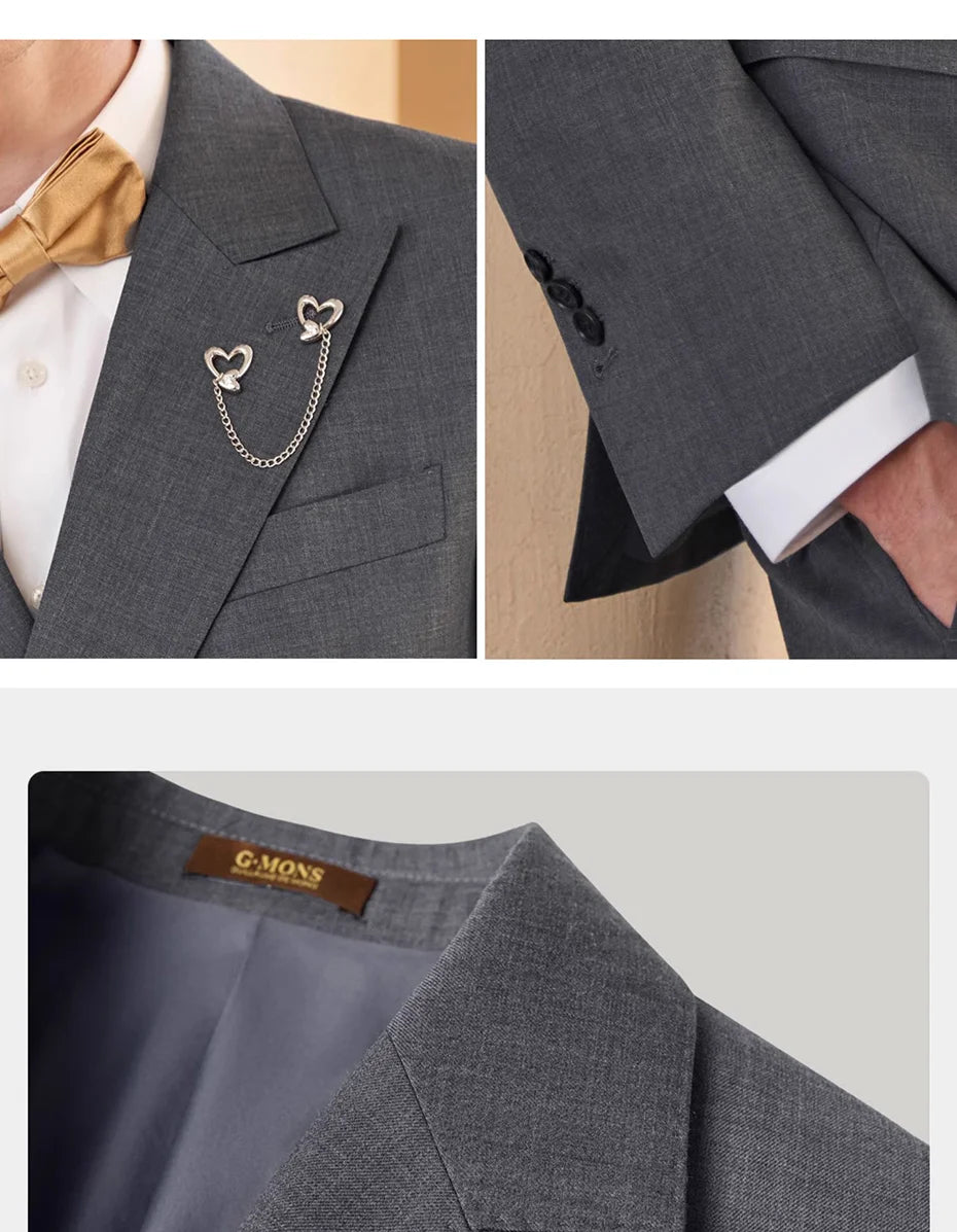 Eleganter Herrenanzug aus 30% Wolle: Grauer Slim-Fit Doppelreiher für Hochzeit & Business