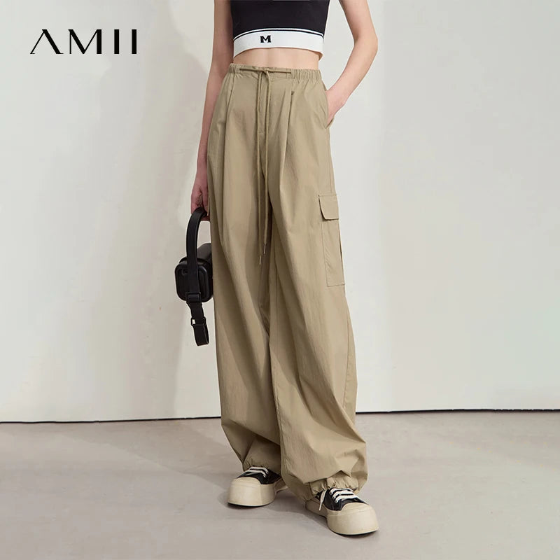 Weite Damenhose mit elastischem Bund und Kordelzug – minimalistisches Design in Uni-Farbe für lässigen Tragekomfort