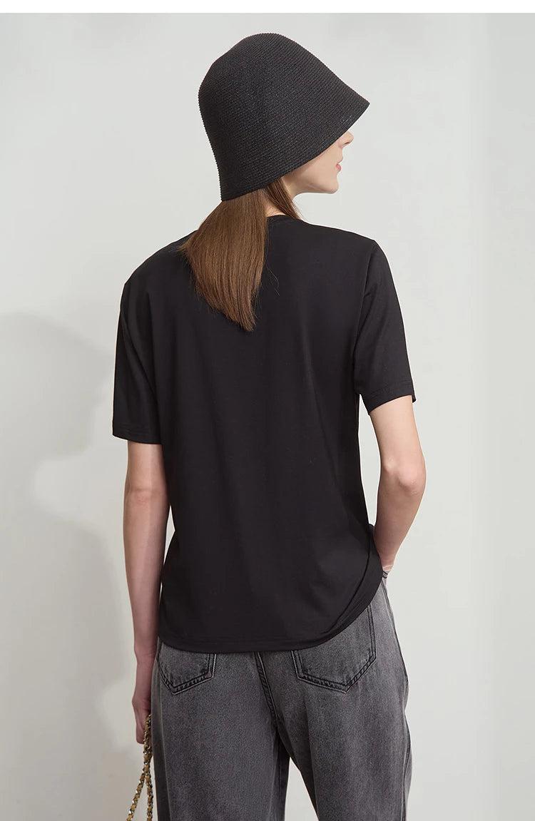 Damen Sommer T-Shirt mit Rundhals und Kordelzug in lässiger Form