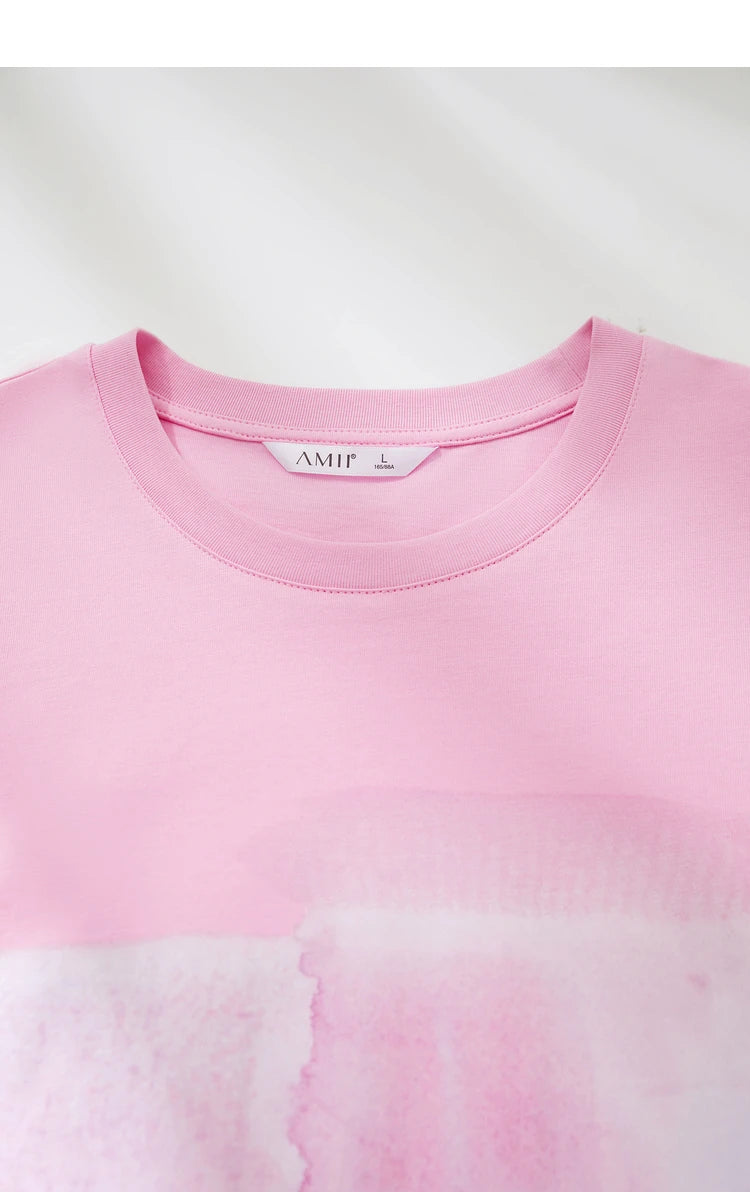 Damen T-Shirts im Minimalismus-Stil mit abstraktem Druck aus Baumwolle