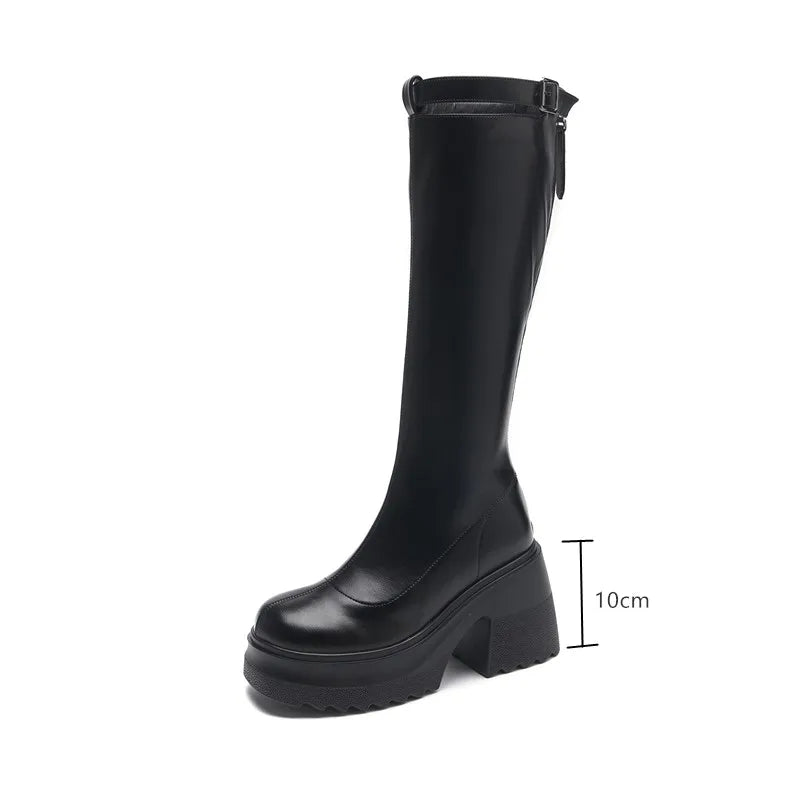 Damen Reiterstiefel im Römischen Stil mit 10 cm hoher Ferse