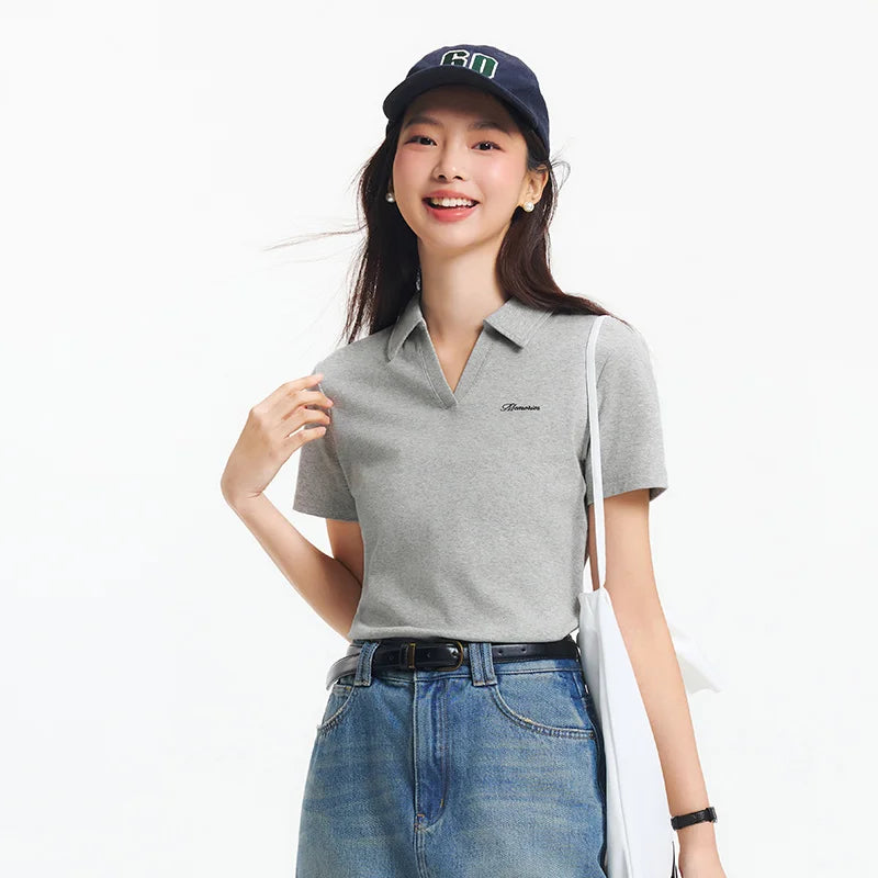 Semir Poloshirt für Damen, abgeschnitten, schmale Passform, elegant, 2025, neuer Sommer, bestickter Pullover, minimalistisch, für lässigen Stil
