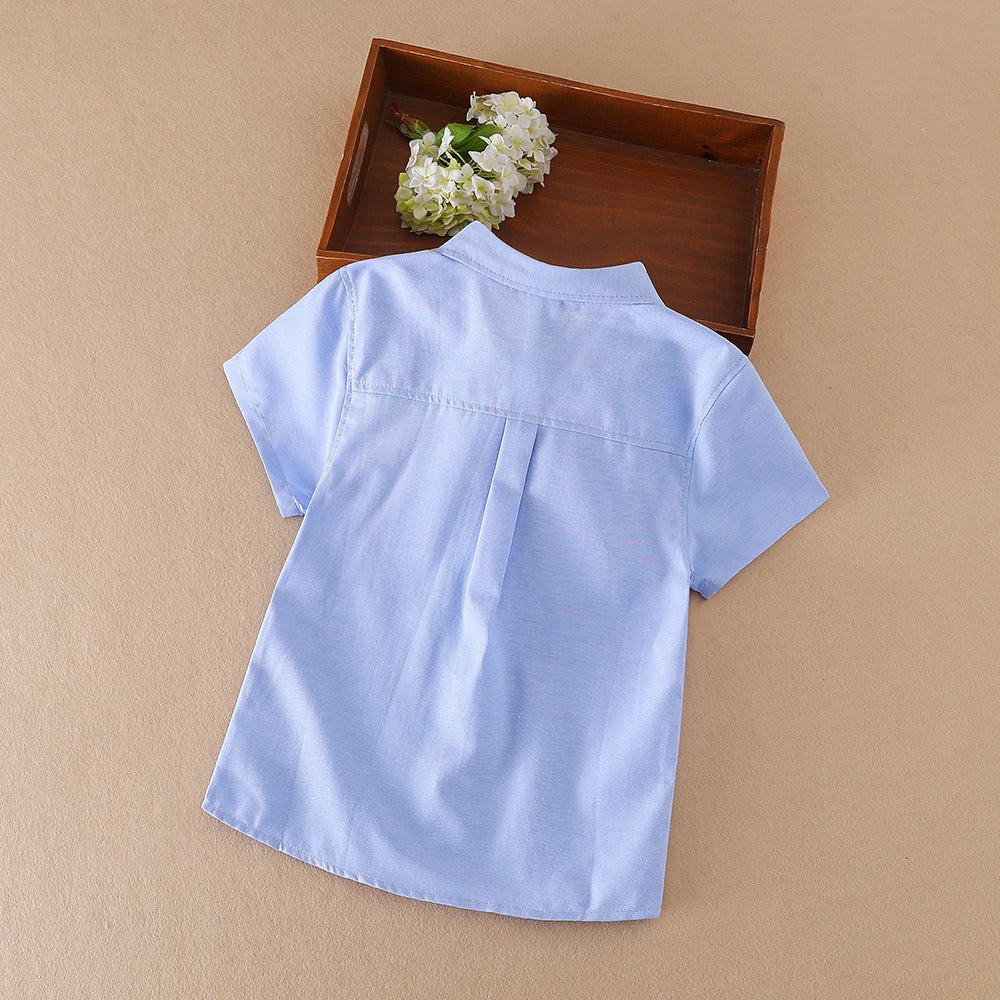 Jungen Sommer hemd neue Kinder Baumwolle Kleidung Schuluniform Kinder Turn-Down-Kragen Kurzarm Kleidung 5-12 Jahre