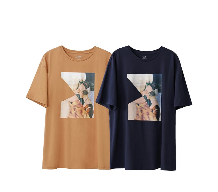 Damen T-Shirt im minimalistischen Sommer-Stil mit lässigem Patchwork-Design