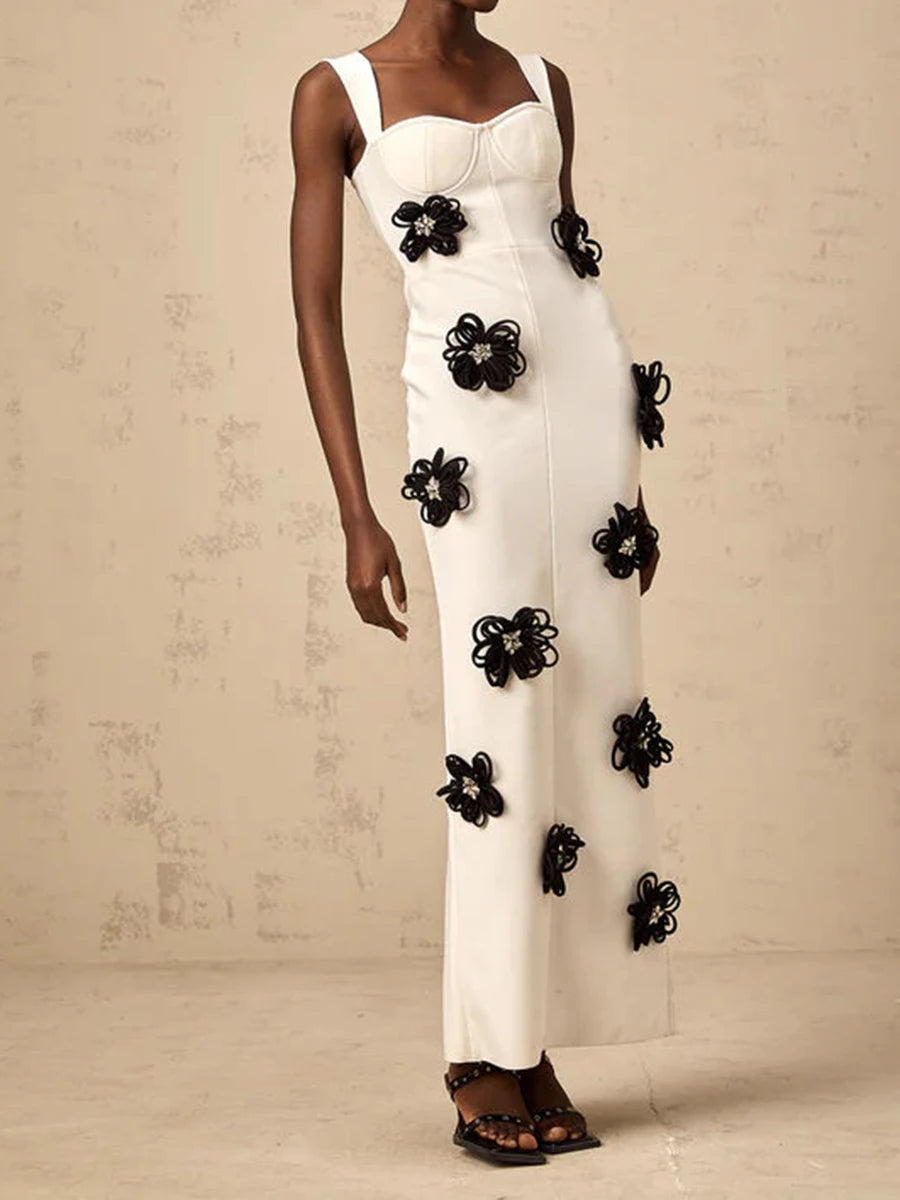 Asymmetrisches ärmelloses Damenkleid mit Rundhalsausschnitt und Stickerei – hohles Design und figurbetontes High-Waist-Design