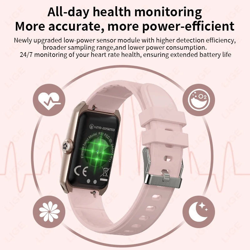 LIGE 1,47" 3D gebogener Bildschirm BT Anruf Musik Smart Watch IP68 wasserdicht Herzfrequenz Blutsauerstoff Frauen Smartwatch 100+ Zifferblatt