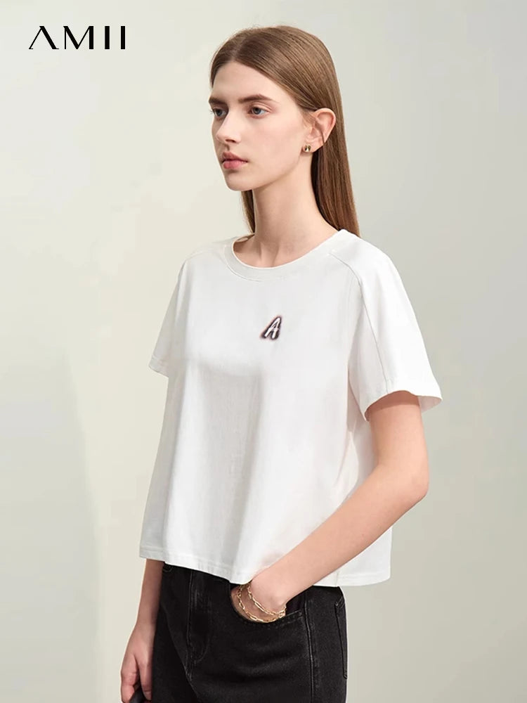 Damen T-Shirts im minimalistischen Stil mit lässigem O-Ausschnitt und Druck