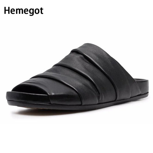 Summer Handmade Muller Shoes Men's Flats Slippers Top Layer Cowhide Baotou Lazy Beach Leather Slip-On Roman Sandals