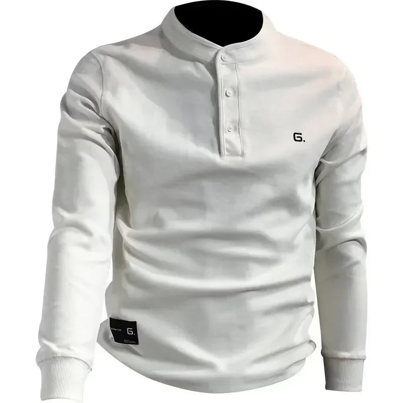 Herren Neu in Knopf Henley Neck Sweatshirts Frühling Brief Drucken Pullover Hoodies Casual Lose Y2K Streetwear Sudaderas Hombre