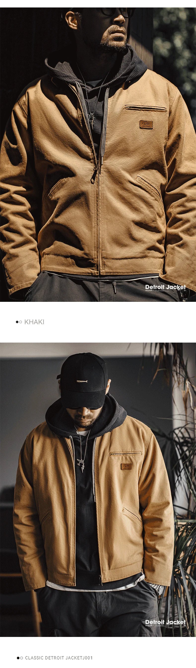 Herren Jacke Retro Canvas Detroit schwere Taschen Reverskragen Reißverschlussmantel